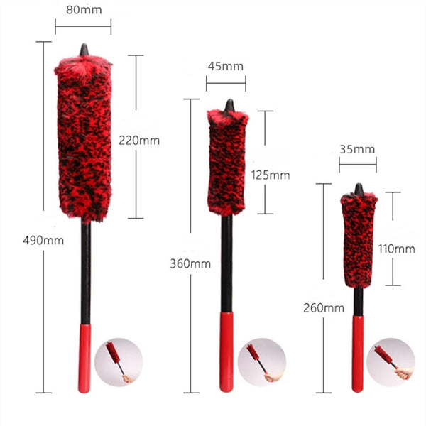 3X Wheel Clean Brushes Woolies Super Plush Soft Alloy Car Wheel Rim Cleaning Kit
