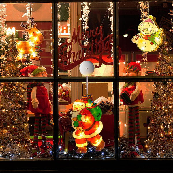 Xmas Suction Cup Window Hanging Lights Battery Operated Light Up Christmas Decor