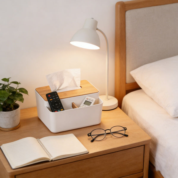 Wooden Tissue Box Cover – White Napkin Storage Holder for Bathroom, Bedroom, Office and Home