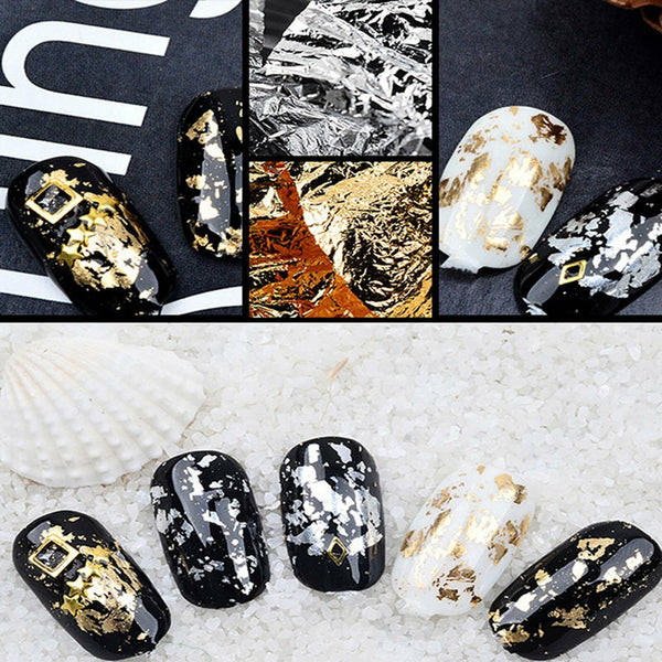 UP 24PCS Gold Silver Foil Flakes Leaf Wrap Nail Art Acrylic Gel Polish Nail Art