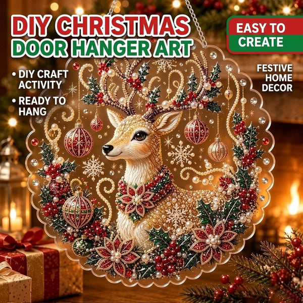 DIY Christmas door hanger diamond art kit in the deer design