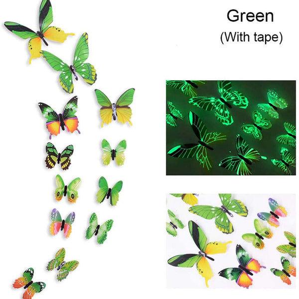 24PCS Luminous Butterfly Design Decal Art Wall Stickers Room Home Decoration AU