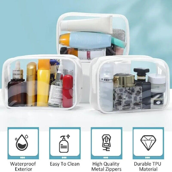Cosmetic Makeup Toiletry Clear PVC Organizer Travel Wash Bag Holder Set