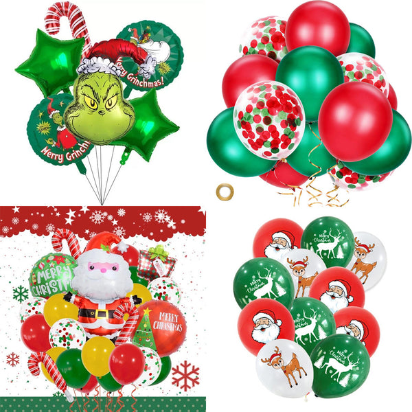 Christmas balloons: Santa, Christmas tree, green grump and latex balloon sets