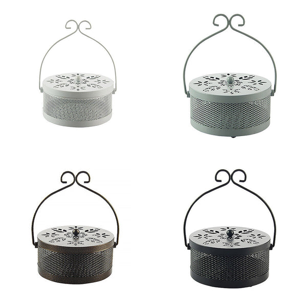 Fireproof Wrought Iron Mosquito Coil Holder with Cover for Indoor Outdoor Use