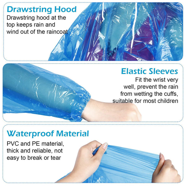 2pk Disposable Ponchos Adult Emergency Rain Coat Hiking Camping Hood Waterproof