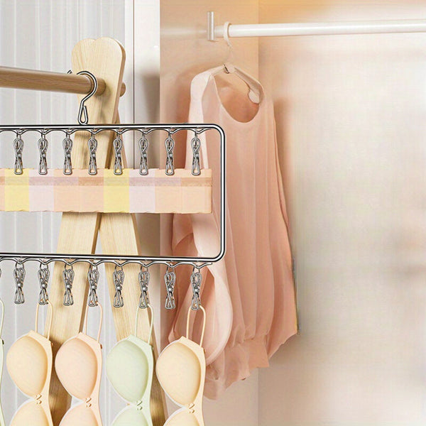 2PCS Stainless Steel Clothes Hanger Drying Rack with 20 Clips