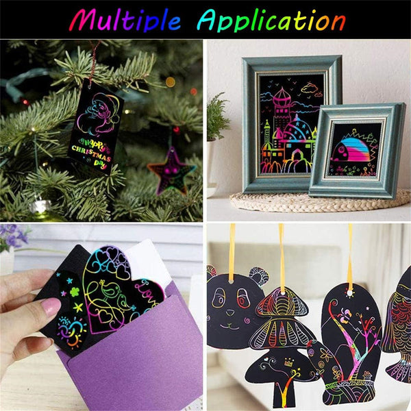 Magic Scratch Paper Art Set Rainbow Drawing Sheets with Wooden Pens