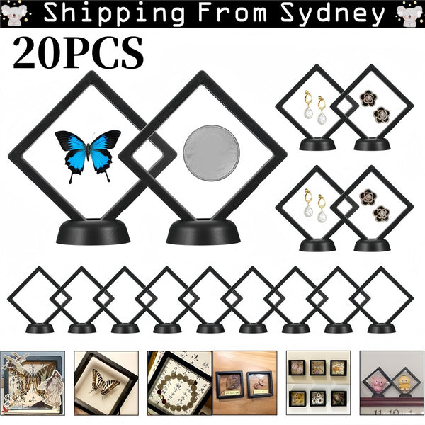 20 PCS Square 3D Floating Jewelry Coin Display Frame Holder Box Case with Stands