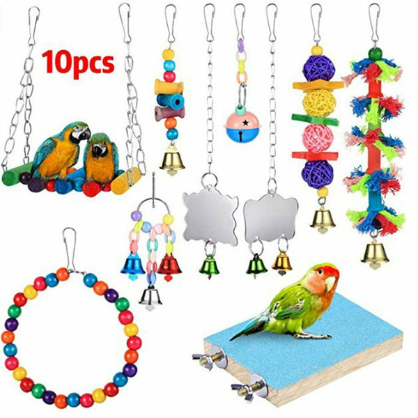 10pcs Parrot Hanging Swing Bird Cage Toys Parakeet Cockatiel Budgie Harness Toys