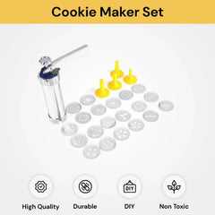 Cookie Press - 20 Disc Biscuit Maker with 4 Icing Tips, Stainless Steel
