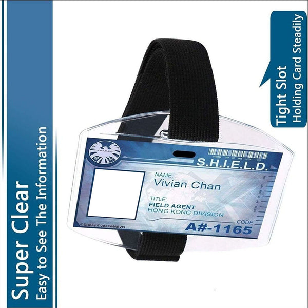 Vertical Armband Security ID Card Photo Badge Holder Clear + Black Elastic Strap