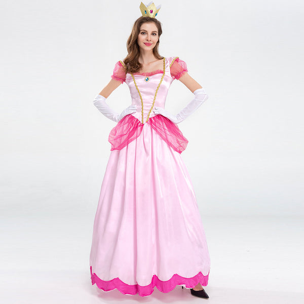 Woman in the pink princess costume, full length front view