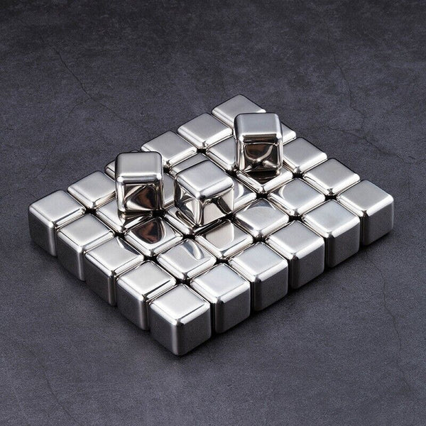 Stainless Steel Whiskey Stones x 8 Ice Cubes With Tong Reusable Cooling Ice Cube