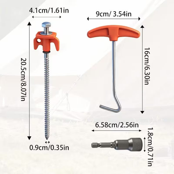 8Pcs Tent Pegs Heavy Duty Screw Steel In Ground Camping Outdoor Stakes Nails