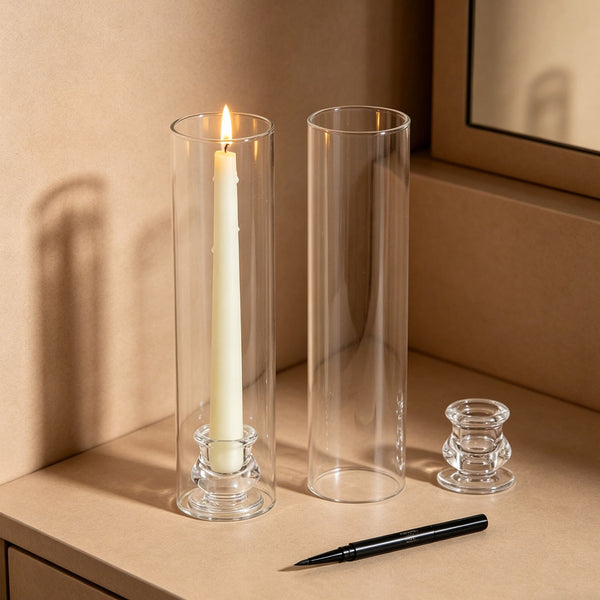 6pcs Crystal Glass Candle Holders | Clear Glass Centerpiece Decoration for Weddings & Events