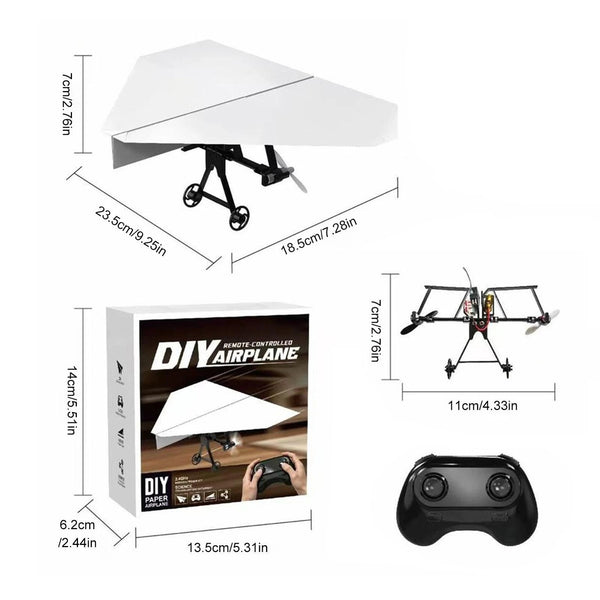 DIY RC paper airplane kit box packaging and product dimensions - Lets Party