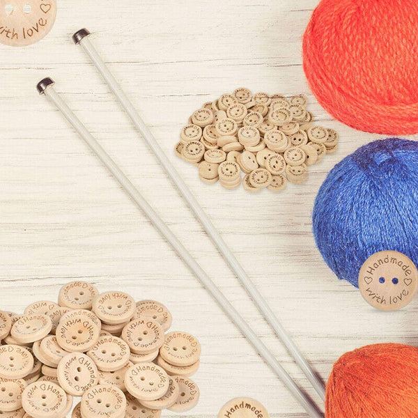100PCS Natural Wooden Button Craft Sewing DIY Handmade With Love Wooden Buttons