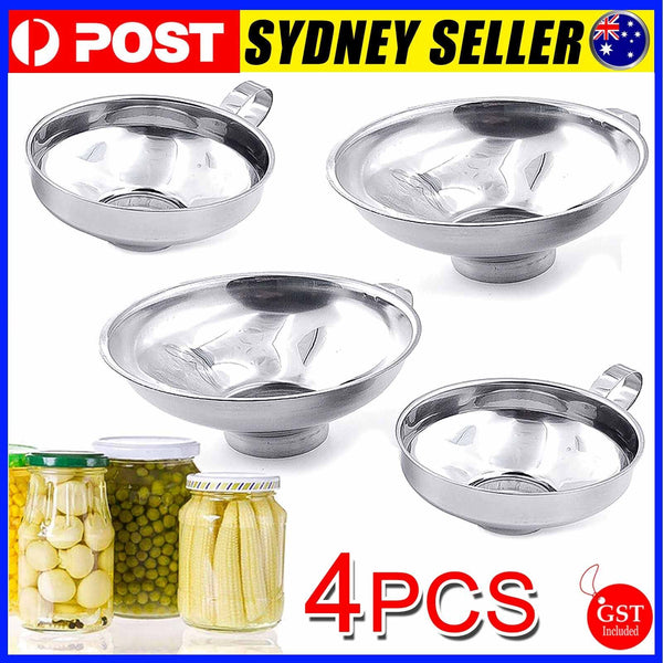 4Pcs Stainless Steel Funnel Hopper Filter Wide Mouth Canning Kitchen Detachable
