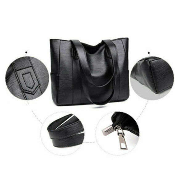 2X Women PU Leather Handbag Large Capacity Durable Shoulder Tote Bag Side Pocket