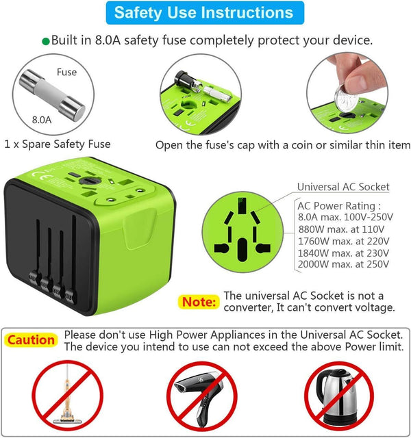 FAST 3.4 / 5A Universal Travel Adapter 3 USB &Type-C Outlet Converter Plug Power