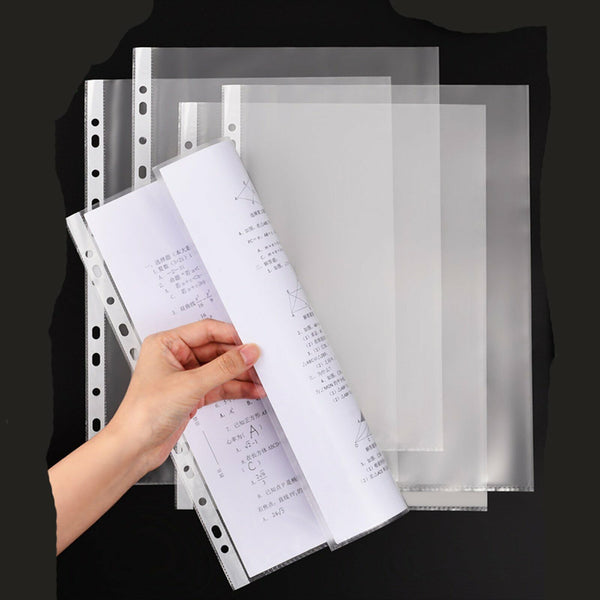 100pcs A4 Clear Plastic Punched Pockets Folders Filing Sleeves Document Files AU