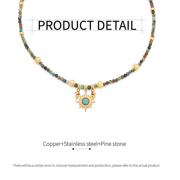 Vintage Colourful Beaded Necklace for Women with Turquoise Sun Pendant Fashion