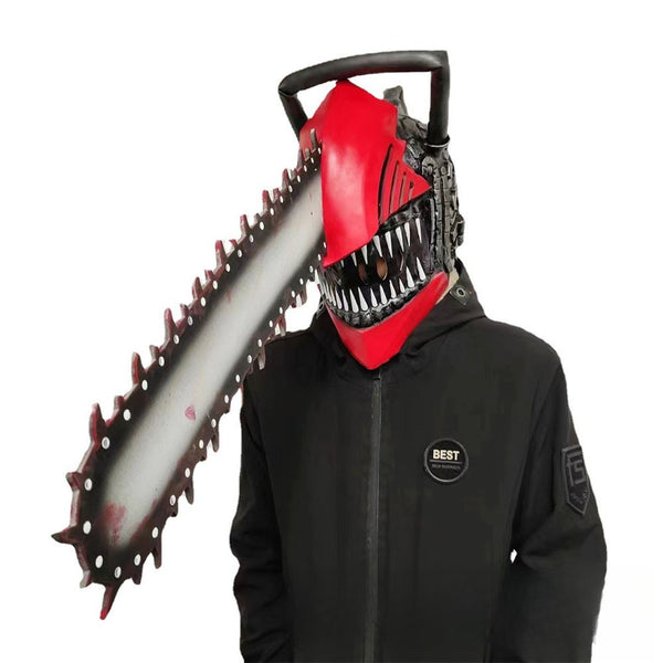 Red devil chainsaw mask on a white background