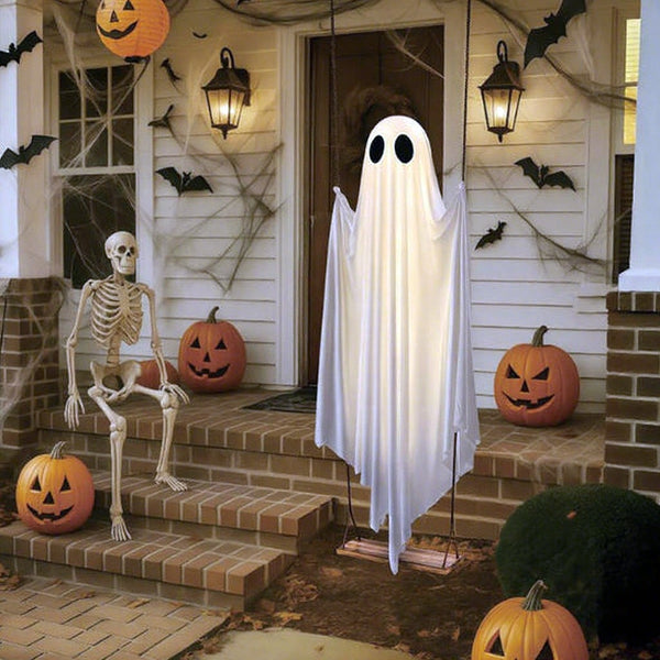 Wooden swing seat rated to 100kg on a Halloween ghost decoration