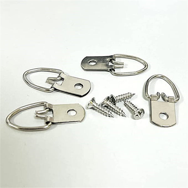 50Pcs Medium D-Ring Painting Picture Frame Hanger Hanging Hooks+Screw Silver AUS
