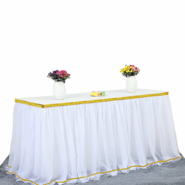 White Tulle Tutu Table Skirt Cloth Weeding Birthday Baby Shower Party 275cmx80cm