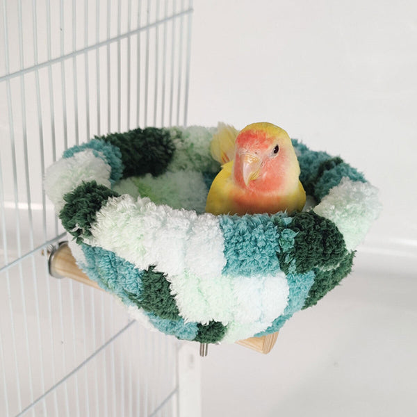 Warm Plush Bird Nest Hanging Cage Bed Parrot Bird House with Perch