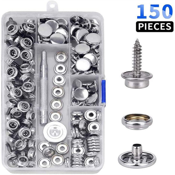 150PCS Stainless Steel Boat Marine Canvas Fabric Snap Cover Button & Socket Kit