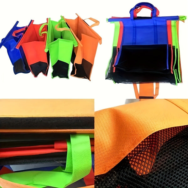 4-Pack Reusable Grocery Shopping Cart Bags with Handles | Supermarket Trolley Organizer Set