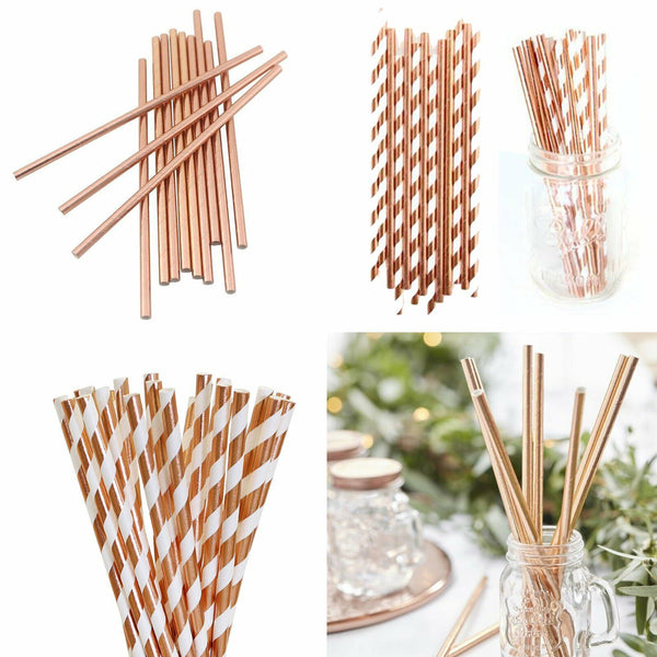 50pcs Foil Paper Straws Metallic Wedding Birthday Party Tableware Biodegradable