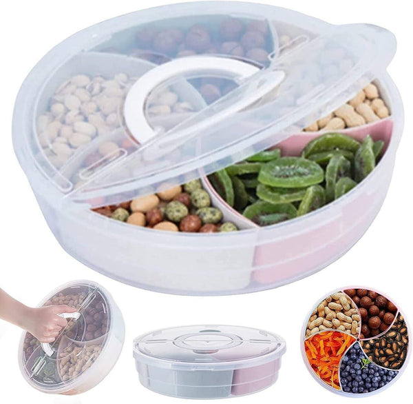 Snack Divider Container with Lid, Divided Serving Tray with Lid and Handle