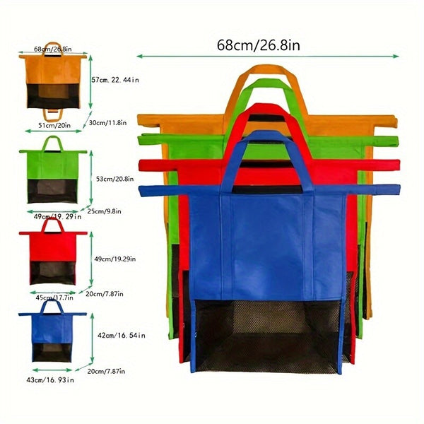 4-Pack Reusable Grocery Shopping Cart Bags with Handles | Supermarket Trolley Organizer Set