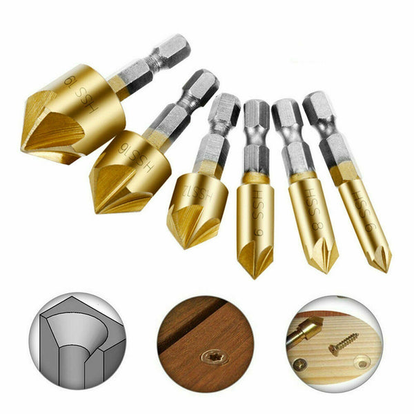 12PCS Chamfer Countersink Drill Bit Set – 5 Flute Deburring Cutting Tools