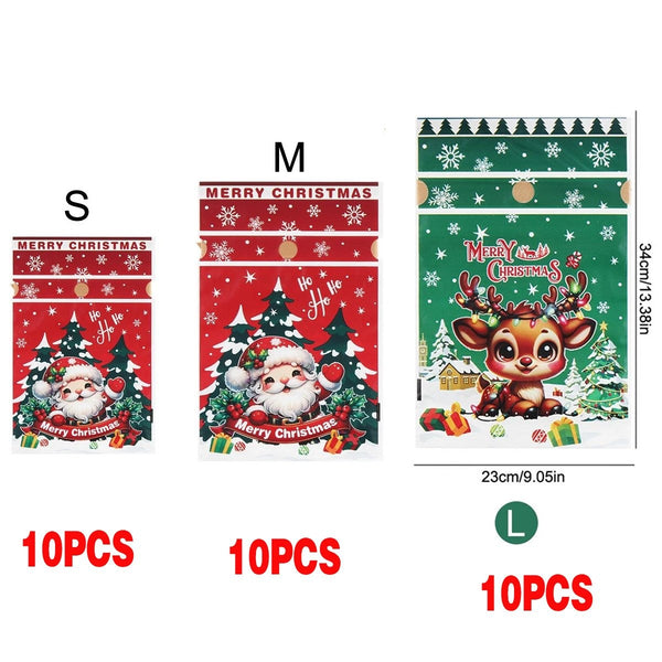Mixed size pack BA: 10 small Santa, 10 medium Santa and 10 large Reindeer Christmas gift bags