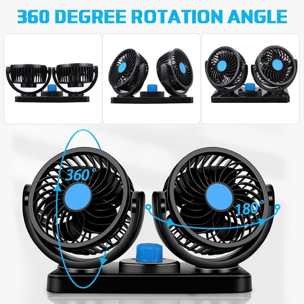 12V Auto Dashboard Cooling Air Fan 2 Speed Dual Head  Car Fan 360° Rotatable