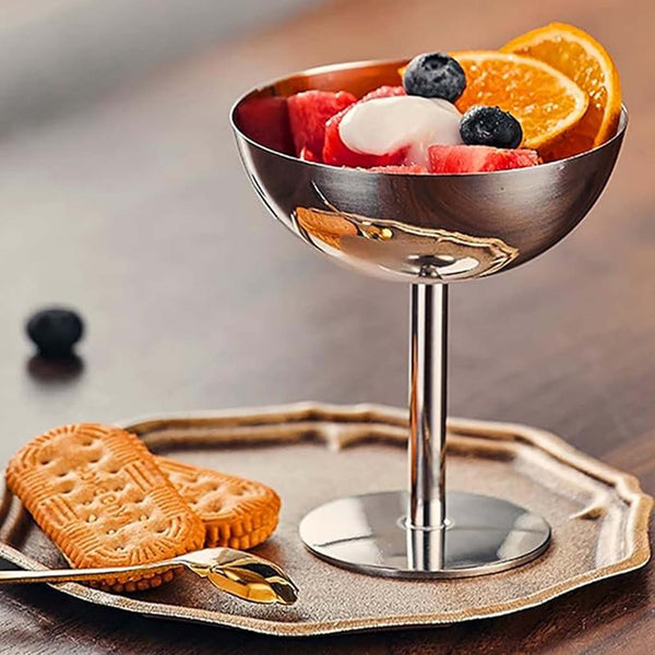 2PCS Stainless Steel Ice Cream Bowls Dessert Cups 300ml Serving Cups Silver