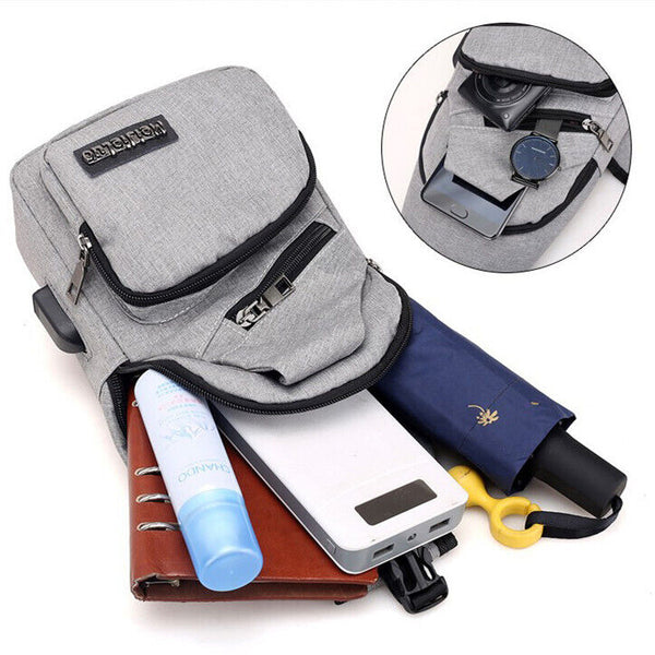 2X Mens Sling Chest Pack Shoulder Bag Sports USB Charging Port Crossbody Handbag