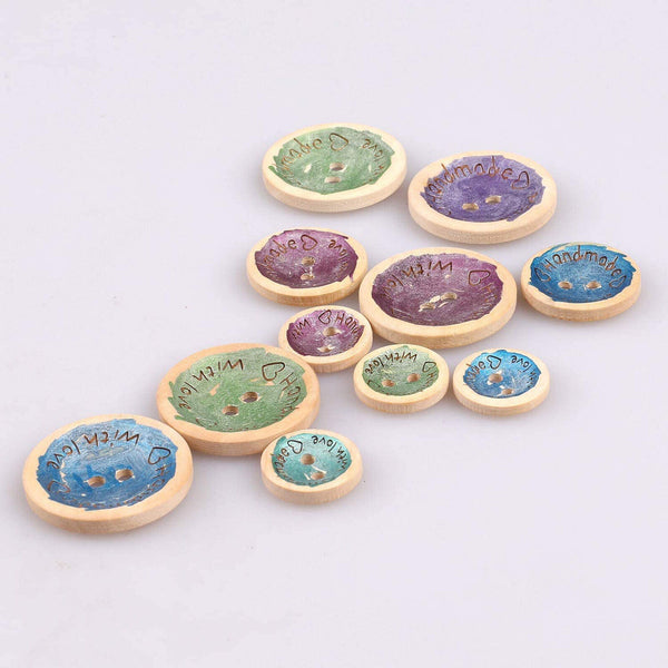 Natural Wooden Button 100pcs Craft Sewing DIY Handmade With Love Wooden Buttons