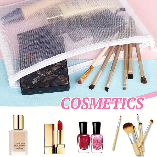 12pcs Nylon Mesh Multifunctional Cosmetic Bag A5 Pencil Case Travel Office Suppl