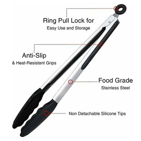 4pcs Silicone Kitchen Tongs | BPA Free Stainless Steel Non-Stick Cooking Tongs