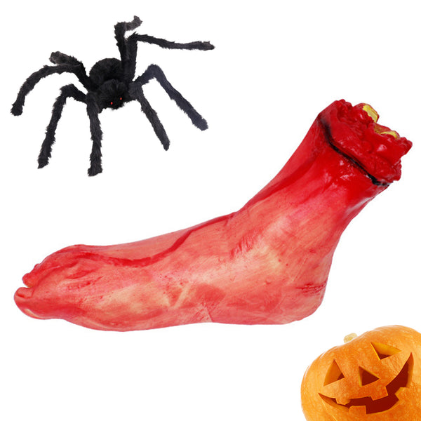 Fake severed hand prop displayed for Halloween
