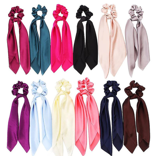 10pcs Boho Silk Bowknot Tie Flower Elastic Hair Scarf Scrunchies Women Hair Band