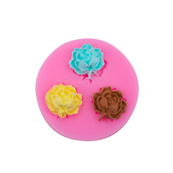 3 Holes Rose Flower Silicone Mould Clay Fondant Sugarcraft Mold Cake Decorating