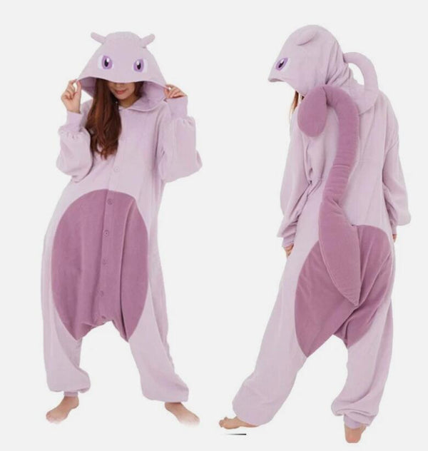 Lilac Cat Creature kigurumi onesie, front and back view