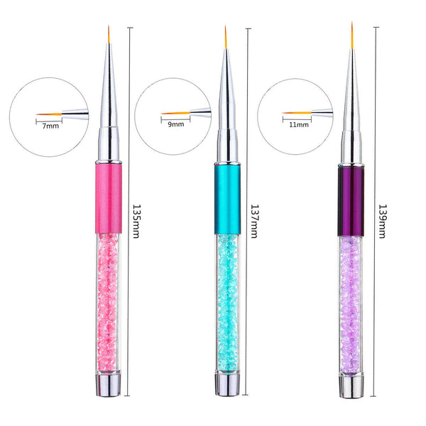 3x Nail Art Brushes Fine Liner Pen Drawing Striping Brush for Detail Painting